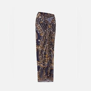 Camilla Dance With the Duke navy boho baroque long sarong swim coverup skirt OS